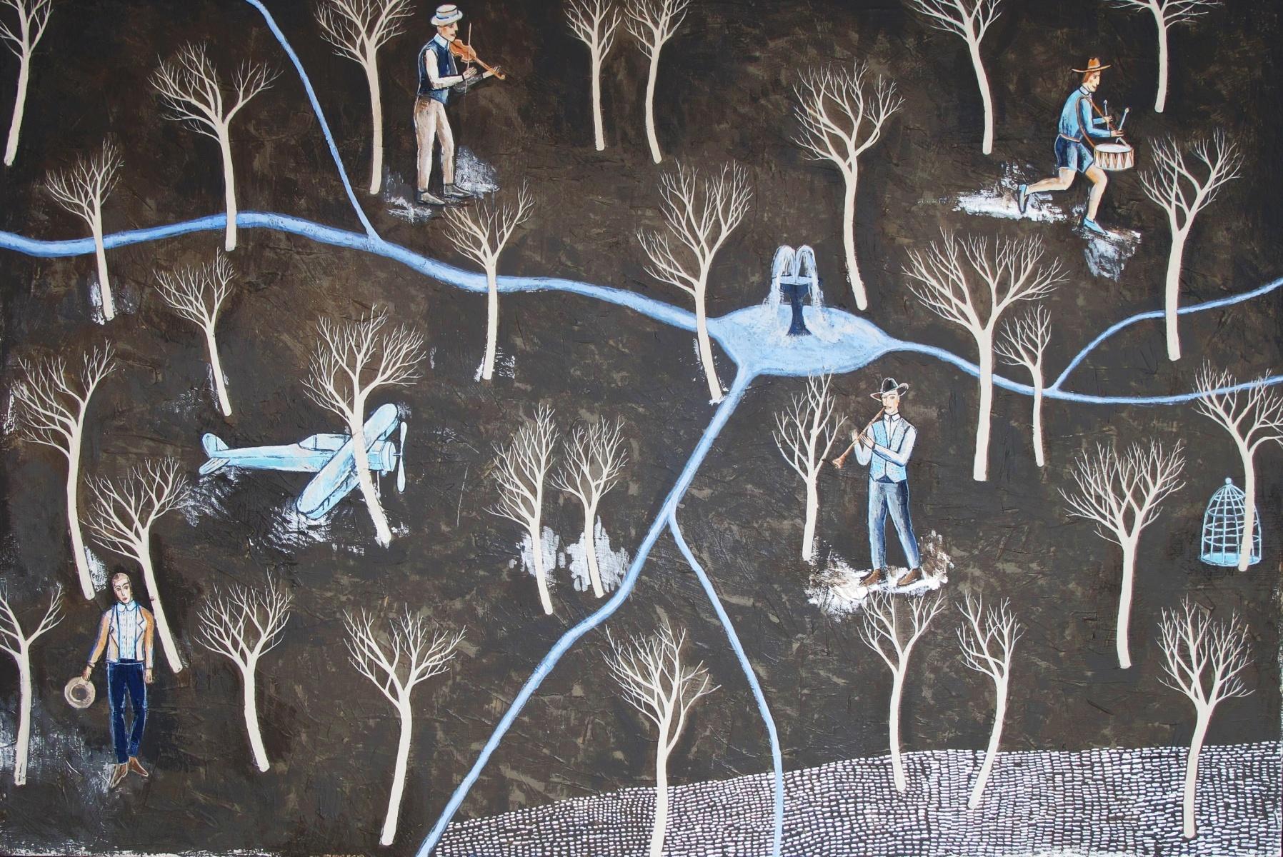 La Fuente - Pintura Figurativa Contemporánea, Colores Oscuros, Siglo XXI - Painting Contemporáneo de Józef Chyży