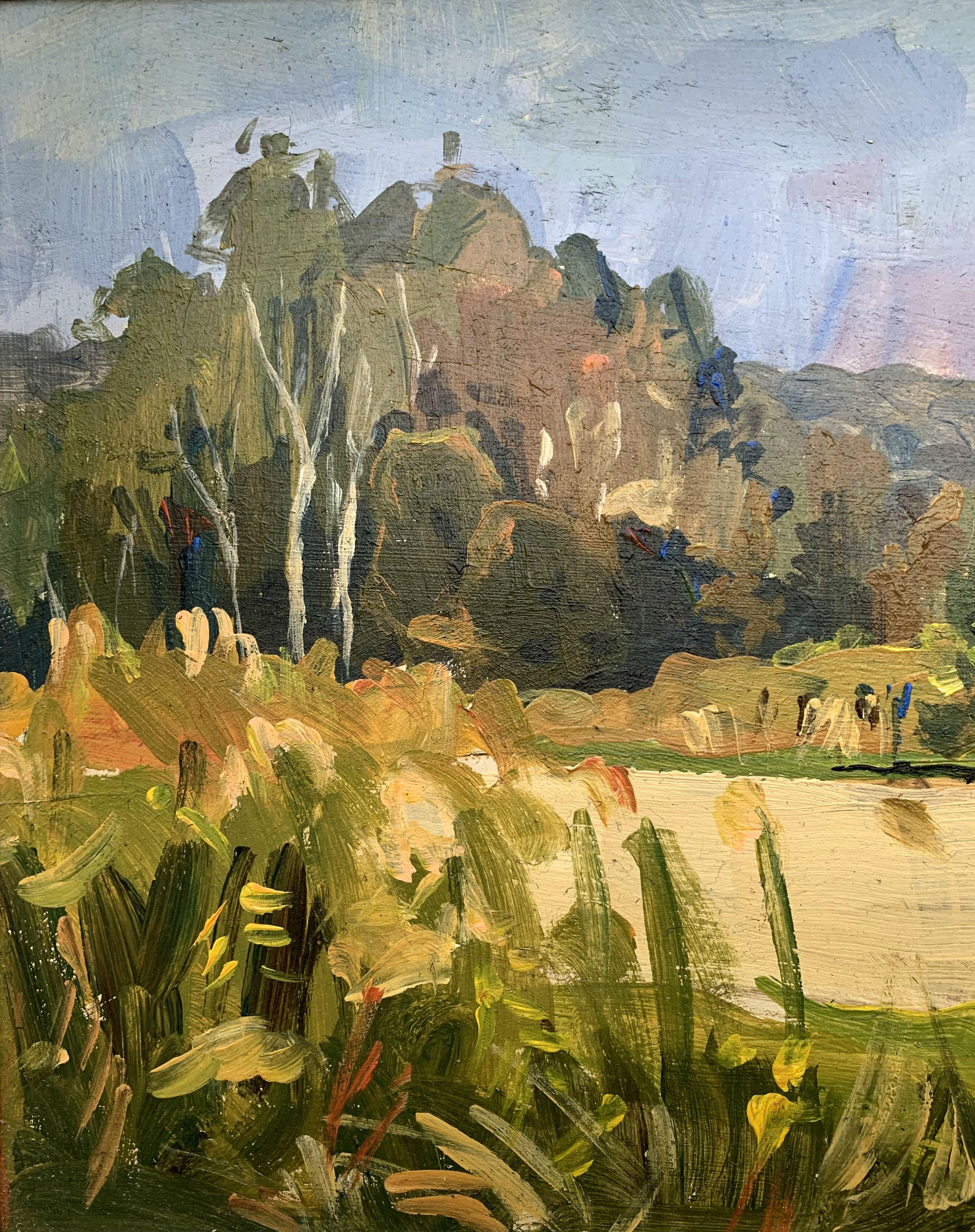 September - XXIe siècle, peinture à l'huile contemporaine de paysage aux tons chauds, réalisme - Réalisme Painting par Janusz Szpyt