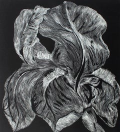 Iris Aphilla - XXI Century, Linocut, Flower, Contemporary Figurative Art,