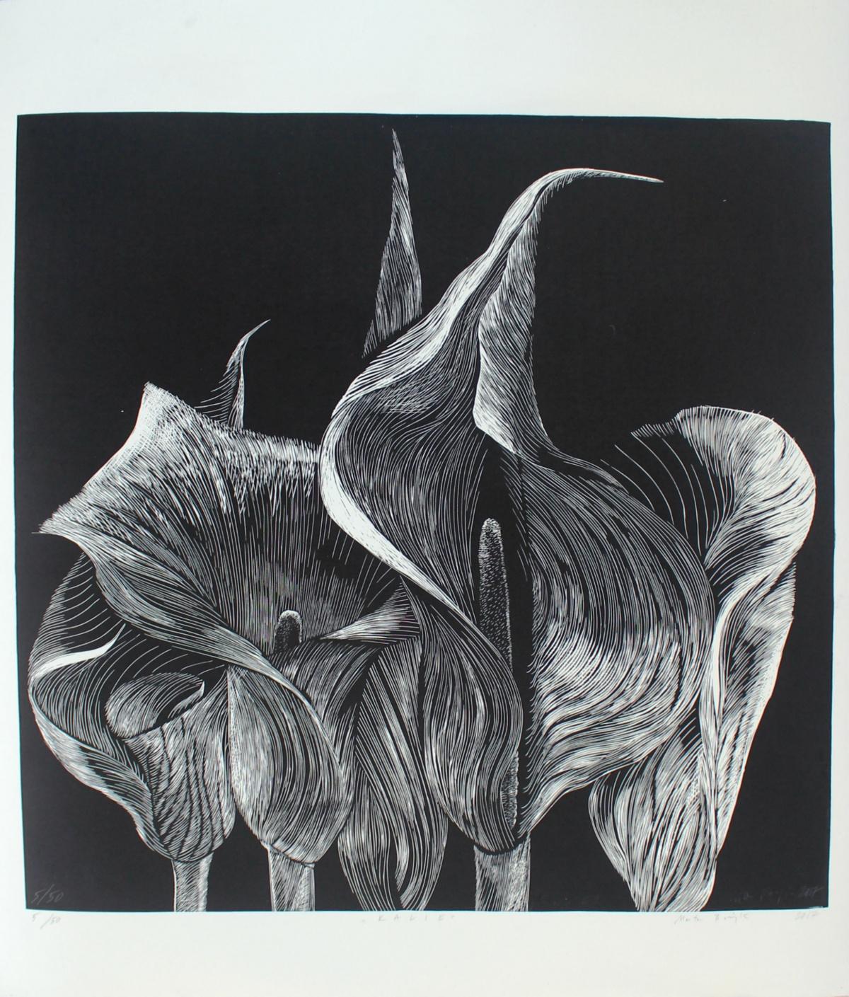 Cantedeskia - Siglo XXI, Linograbado, Flor, Arte Figurativo Contemporáneo - Print de Marta Bozyk