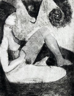 With a chameleon - XXI Century, Contemporary Figurative Print, Black And White