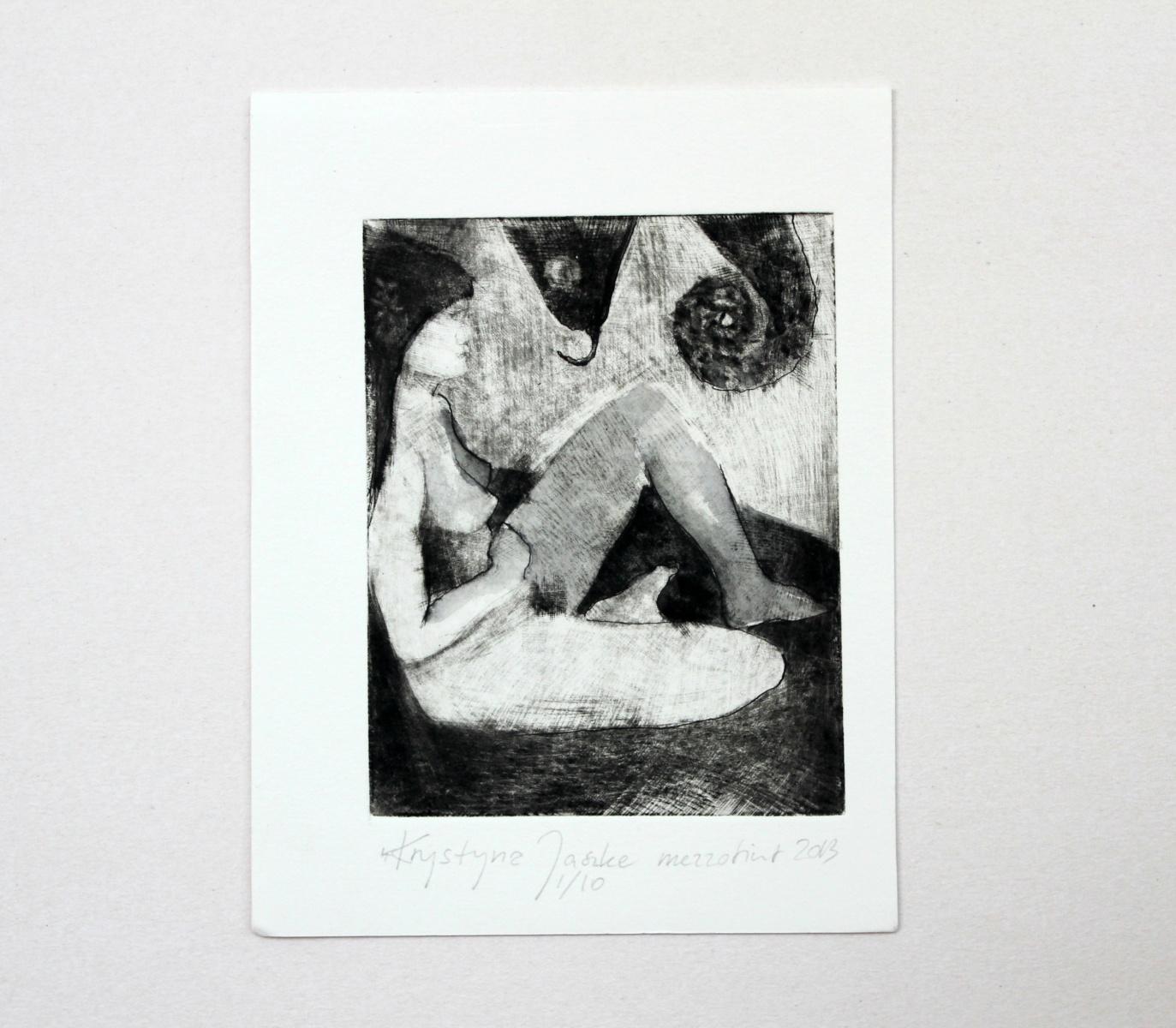 Mit einem Chameleon – 21. Jahrhundert, zeitgenössischer figurativer Druck, Schwarz-Weiß (Grau), Figurative Print, von Krystyna Jaszke