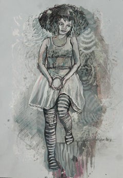 Stripes - XXI Century, Contemporary Figurative Drawing, Grey, Women