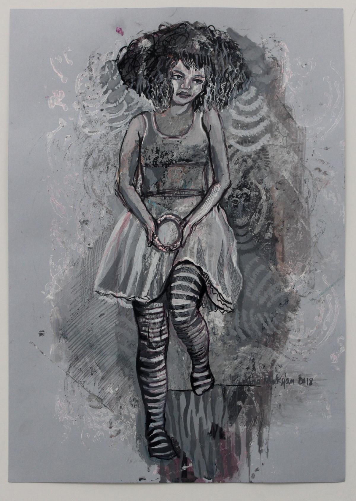 Rayas - Siglo XXI, Dibujo figurativo contemporáneo, Gris, Mujer - Art de Paulina Maksjan