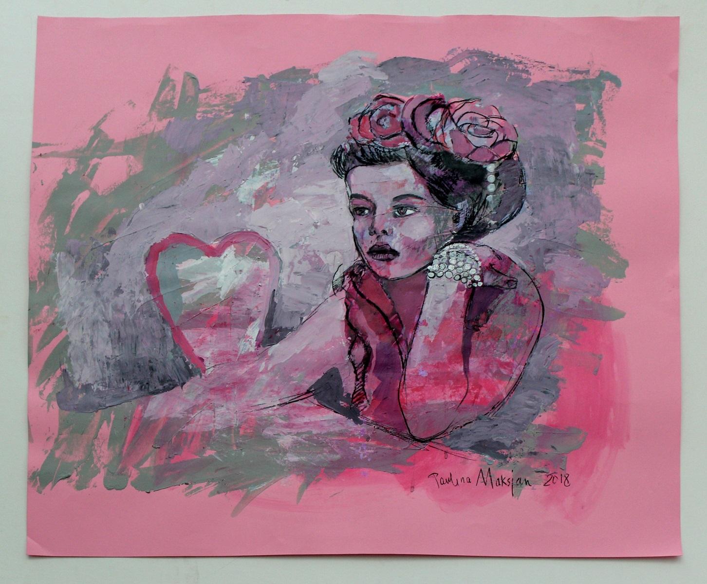 Pink one - XXI Century, Contemporary Figurative Drawing, Women - Art by Paulina Maksjan
