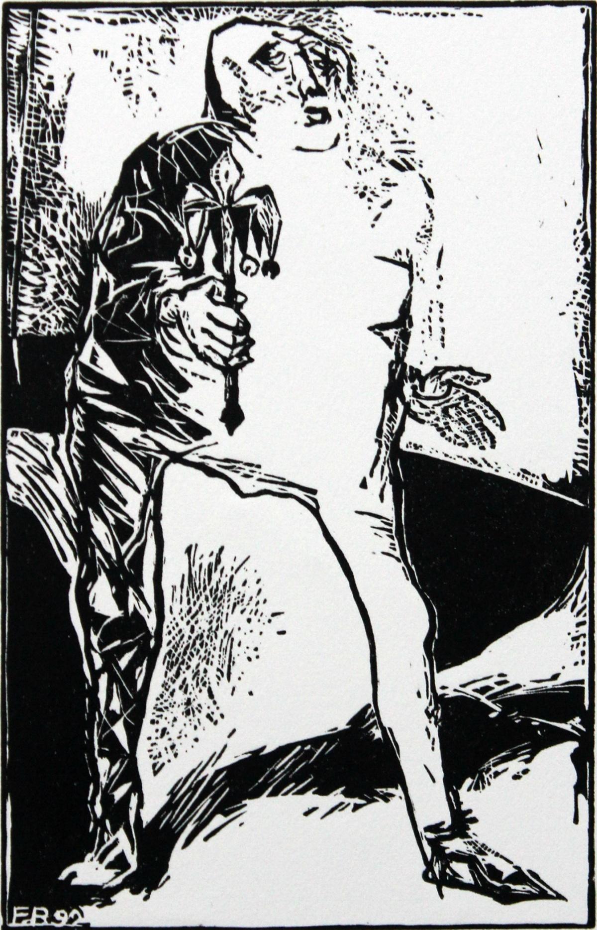 Jester - XXIe siècle, imprimé contemporain en noir et blanc, figuratif