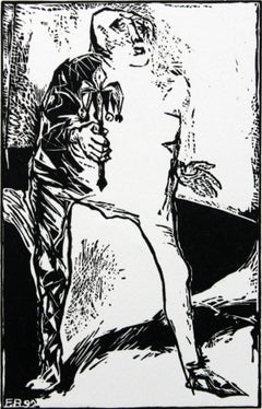 Bufón - Siglo XXI, Grabado contemporáneo en blanco y negro, Figurativo