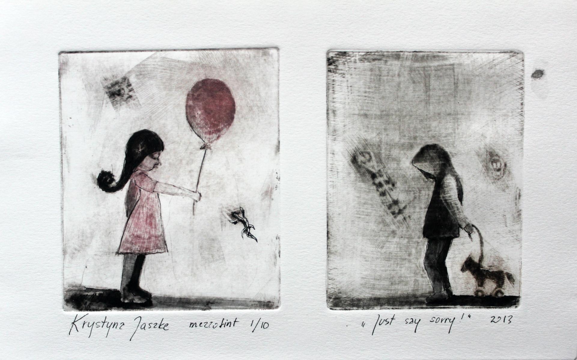 Just say sorry - XXI Century, Contemporary Figurative Print, Black, White, Pink