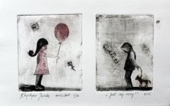 Just say sorry - XXI Century, Contemporary Figurative Print, Black, White, Pink