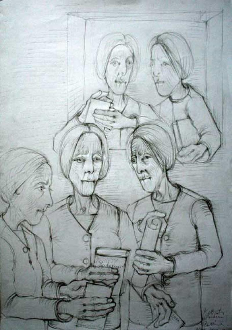 Women - a study -- Contemporary figurative pencil drawing - Art by Kiejstut Bereźnicki