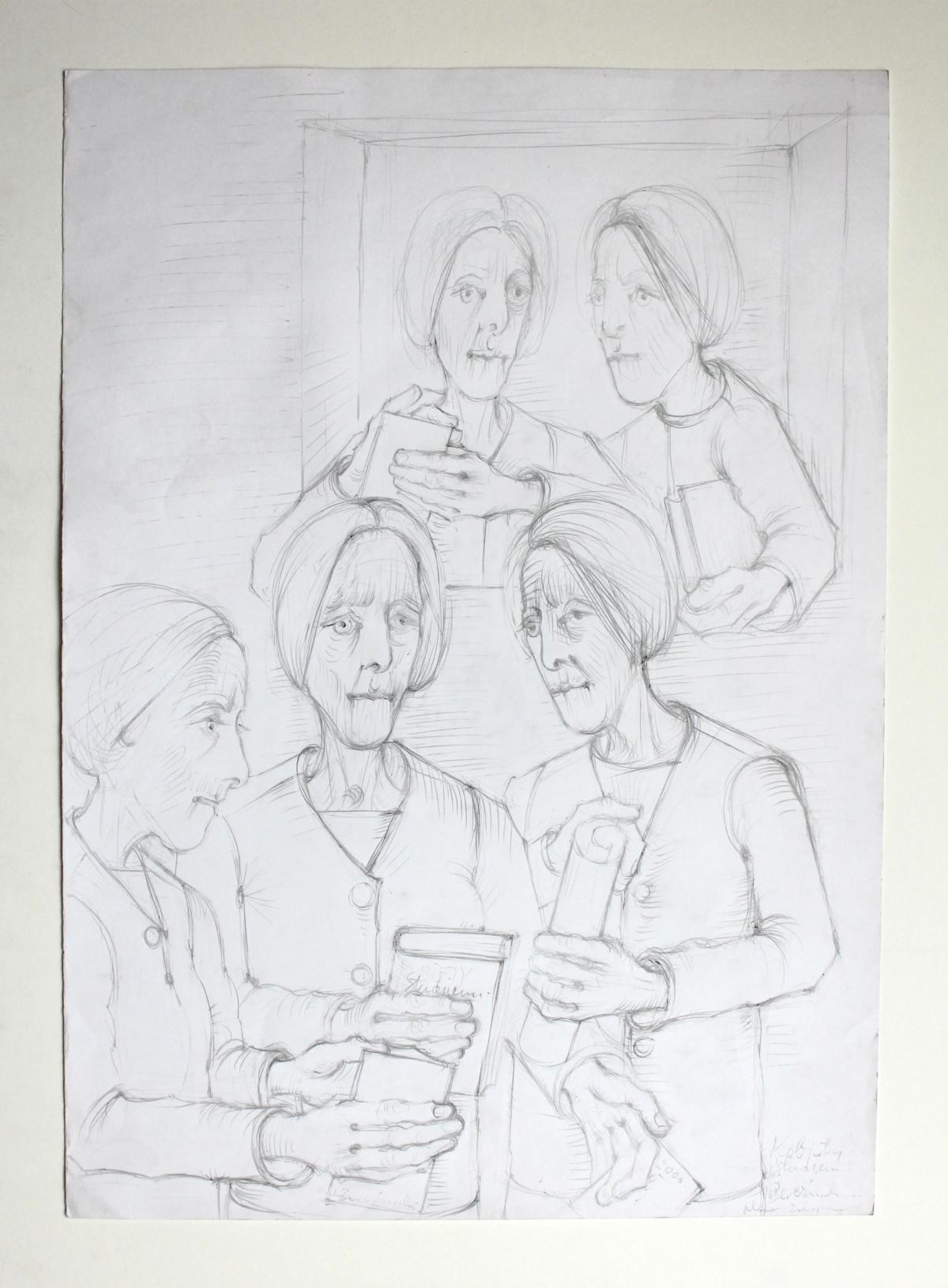 Women - a study -- Contemporary figurative pencil drawing - Gray Figurative Art by Kiejstut Bereźnicki
