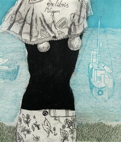 Ex libris I - XXI century, Young artist, Figurative mixed media print