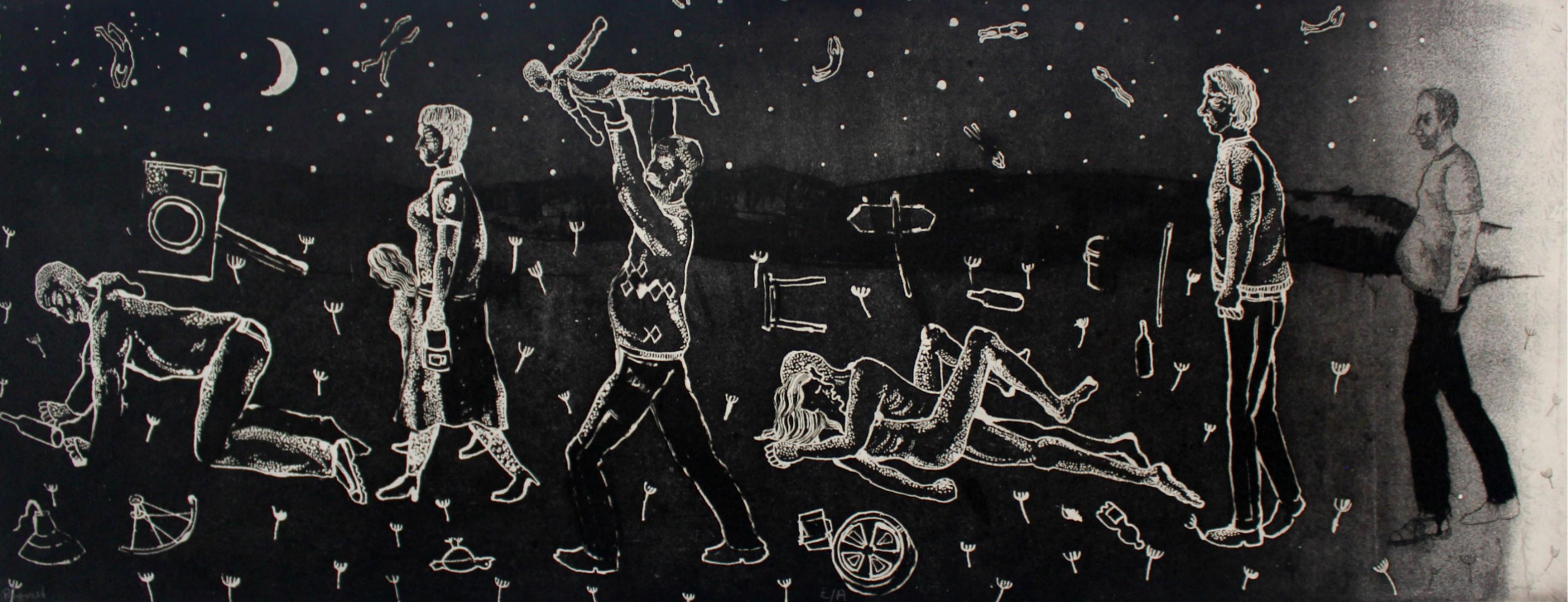 Night - ein Pendeltychon - 21. Jahrhundert, Mixed-Media-Druck, figürlich (Sonstige Kunststile), Print, von Michał Cygan