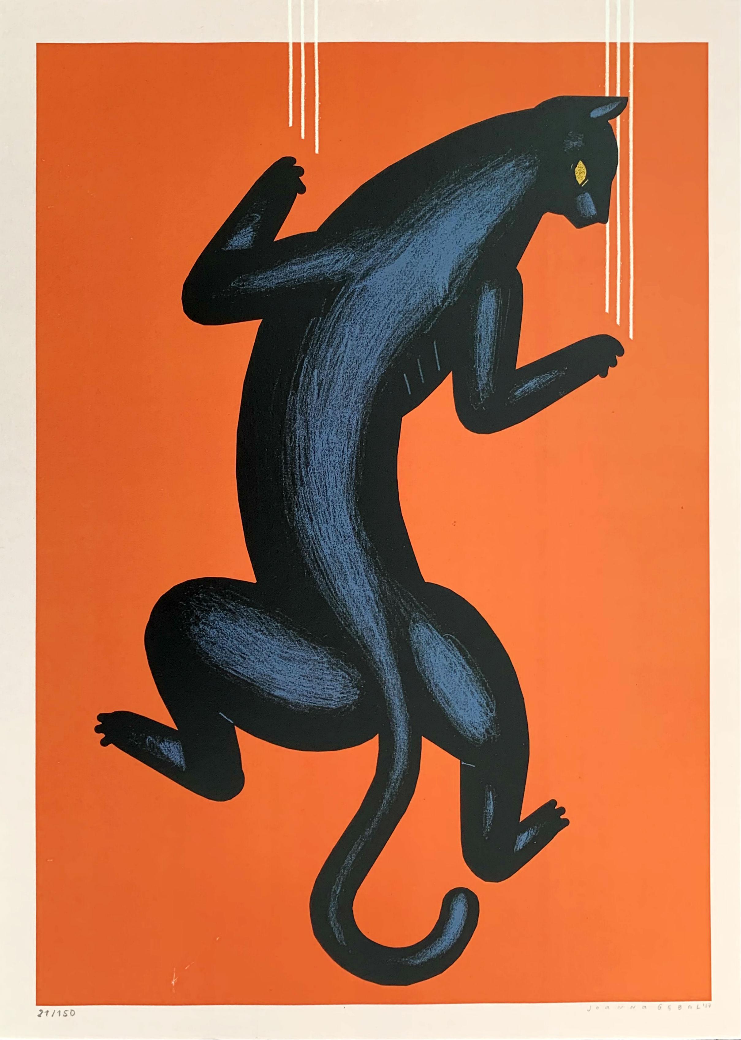 Panther - Digital print, Animal, Black & Orange, Young art, Vibrant colors - Print by Joanna Gebal