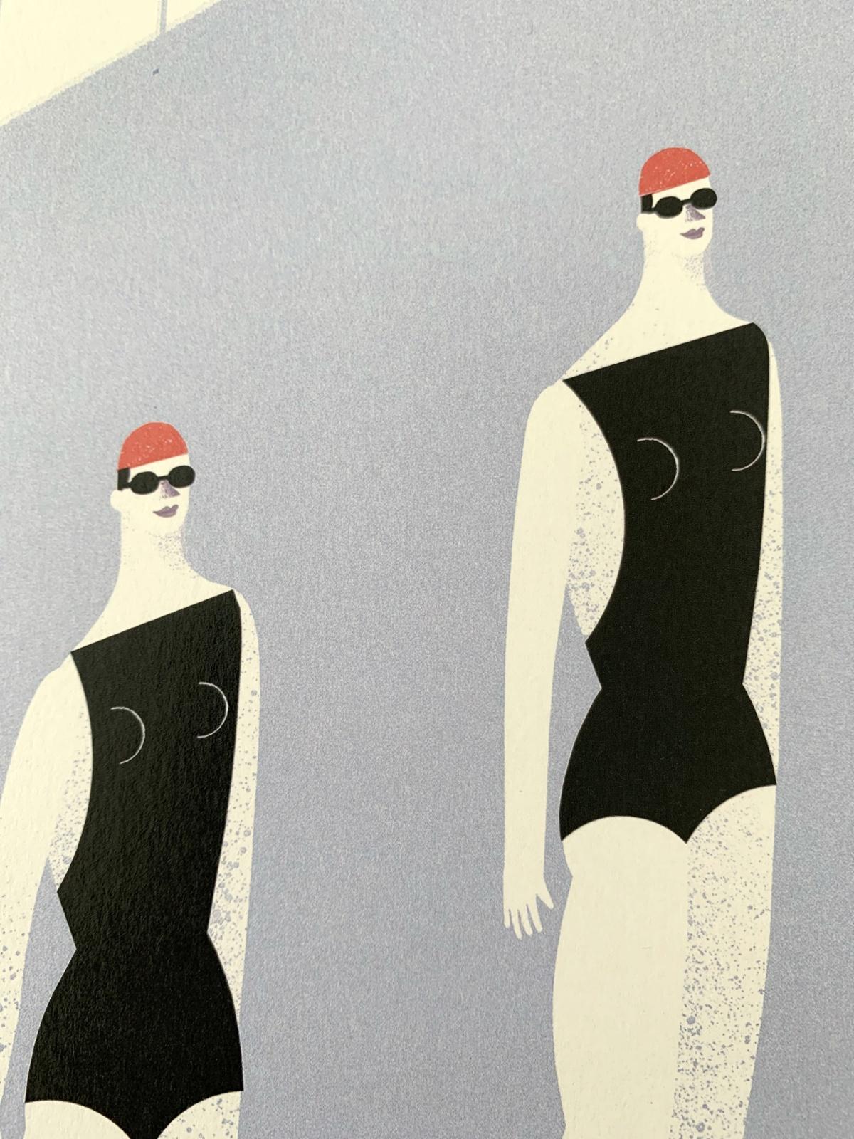 Swimmers - Digital print, Young art, Figurative art - Gray Figurative Print by Joanna Gebal