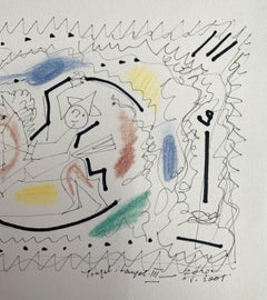 Tingel-tangel III - XXIe siècle, dessin en techniques mixtes, abstrait, coloré