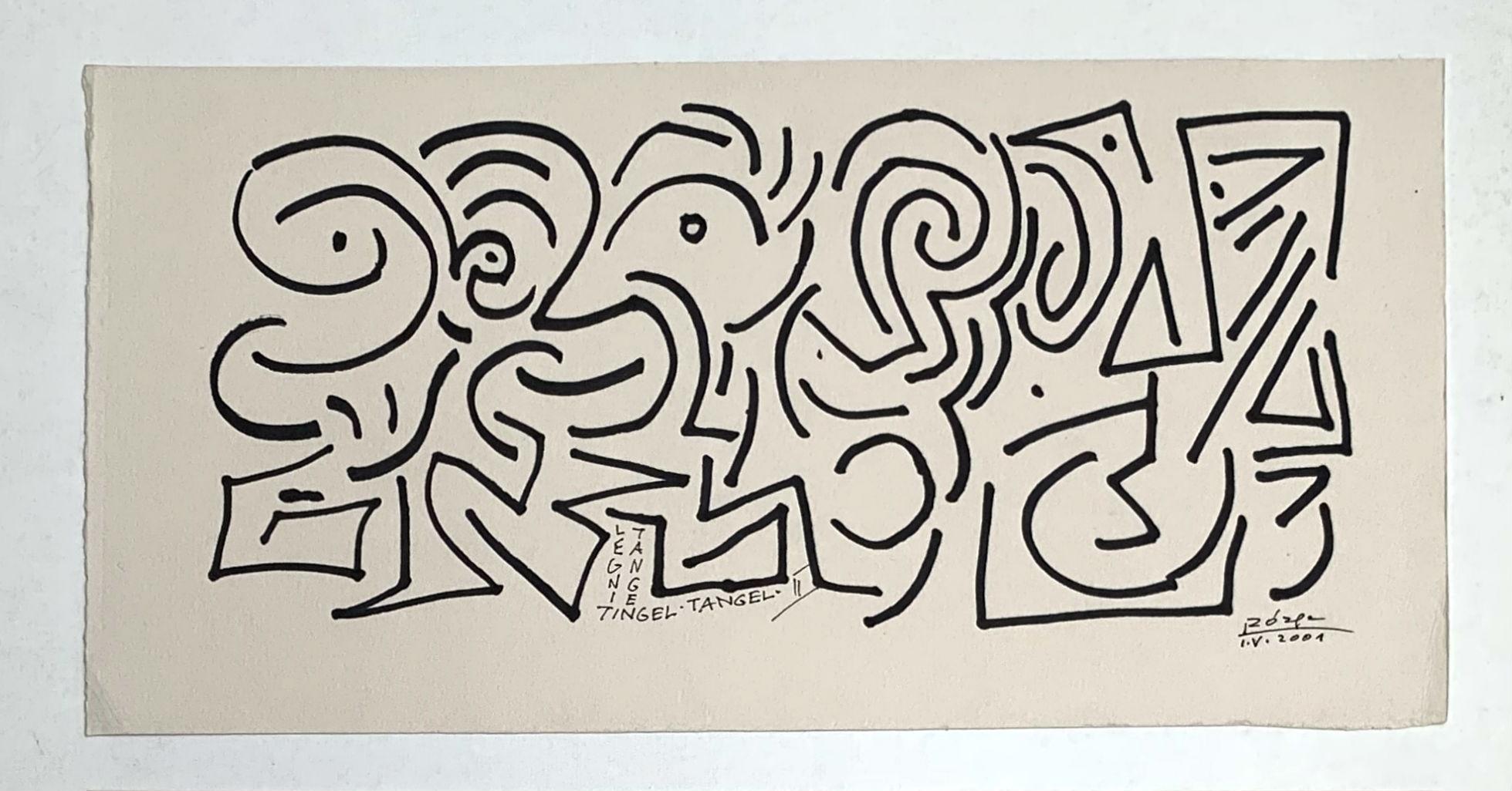 Tingel-Tangel II - XXI Jahrhundert, Tuschezeichnung, Abstraktion, Schwarz-Weiß – Art von Leszek Rózga