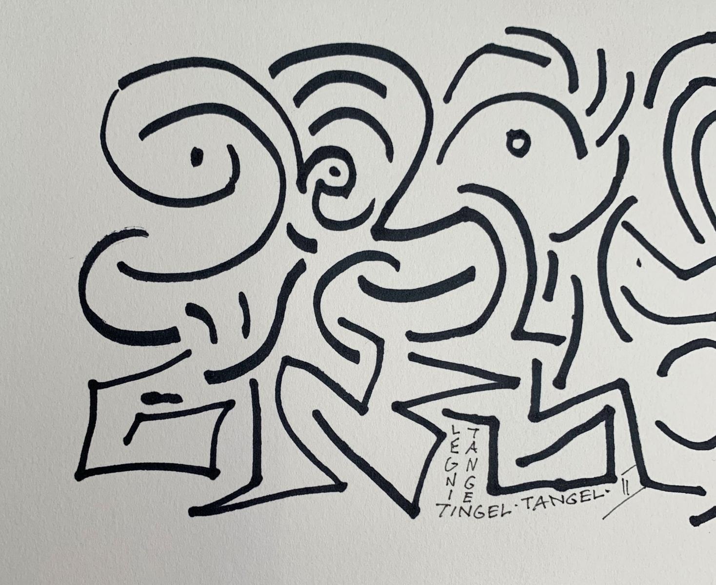 Tingel-Tangel II - XXI Jahrhundert, Tuschezeichnung, Abstraktion, Schwarz-Weiß (Beige), Abstract Drawing, von Leszek Rózga