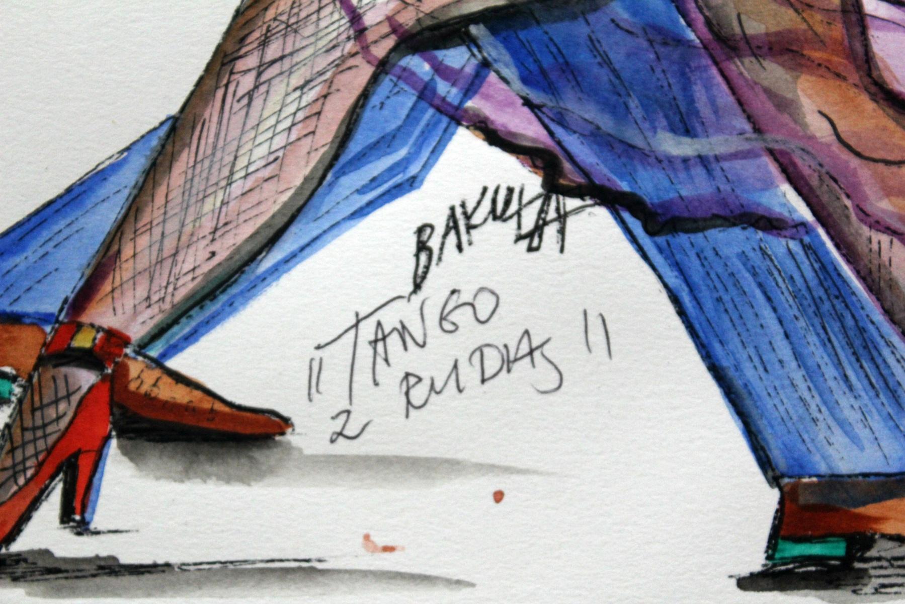 Tango with a redhead - XXI century, Watercolour figurative, Colourful - Other Art Style Art by Hanna Bakuła