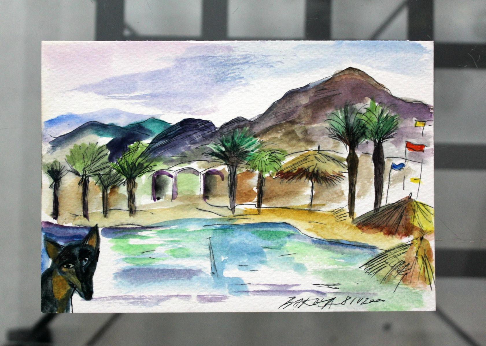 - XXI Jahrhundert, Aquarell figurativ, farbenfroh, Landschaft – Art von Hanna Bakuła