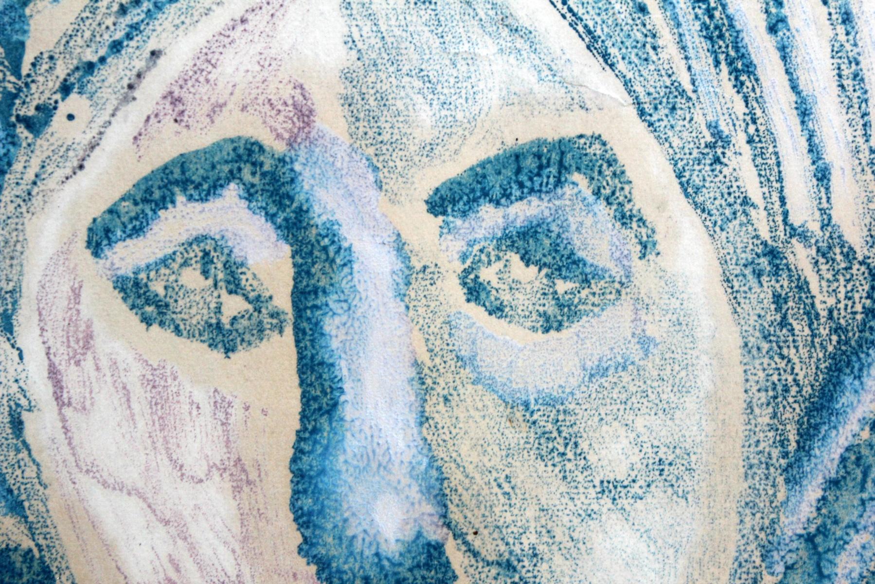 Senza titolo - XX secolo, Ritratto a tecnica mista, Blu - Mixed Media Art Altro stile artistico di Igor Bodnar