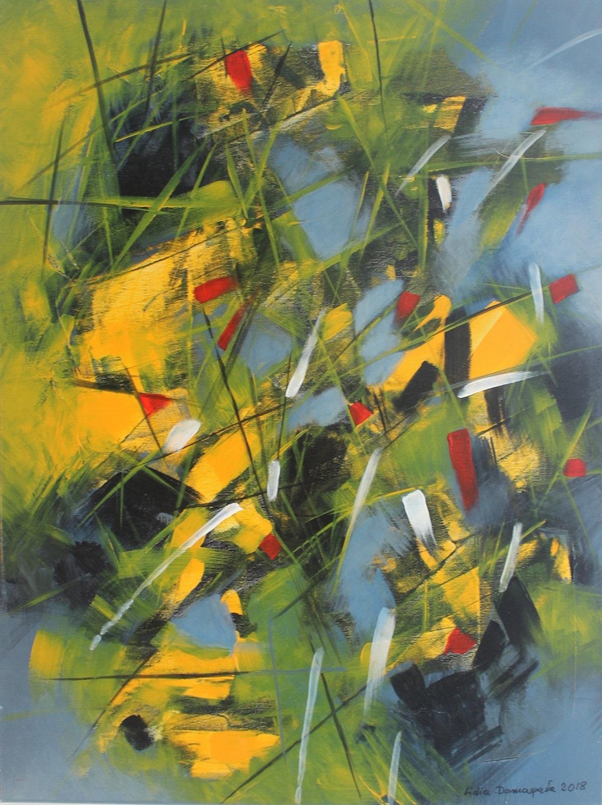 Abstract Painting di Lidia Domagała - In continuo movimento I - XXI secolo, Pittura acrilica, Astrazione, Colorato