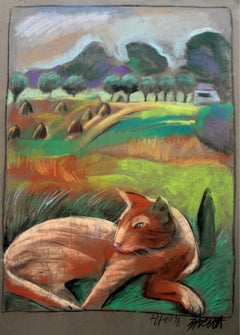 Lioness - XX century, Figurative pastel, Animals, Colourful