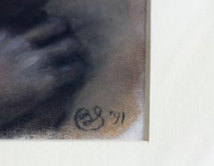 Thoughtful - XXI century, Figurative pastel portrait, Symbolic, Dark colours