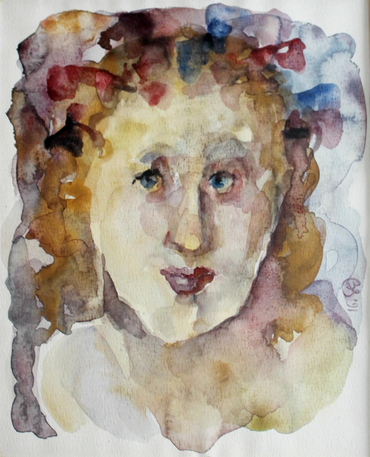 Barbara Dyoniziak-Stuss Figurative Art - Spring - XXI century, Figurative watercolour portrait, Symbolic