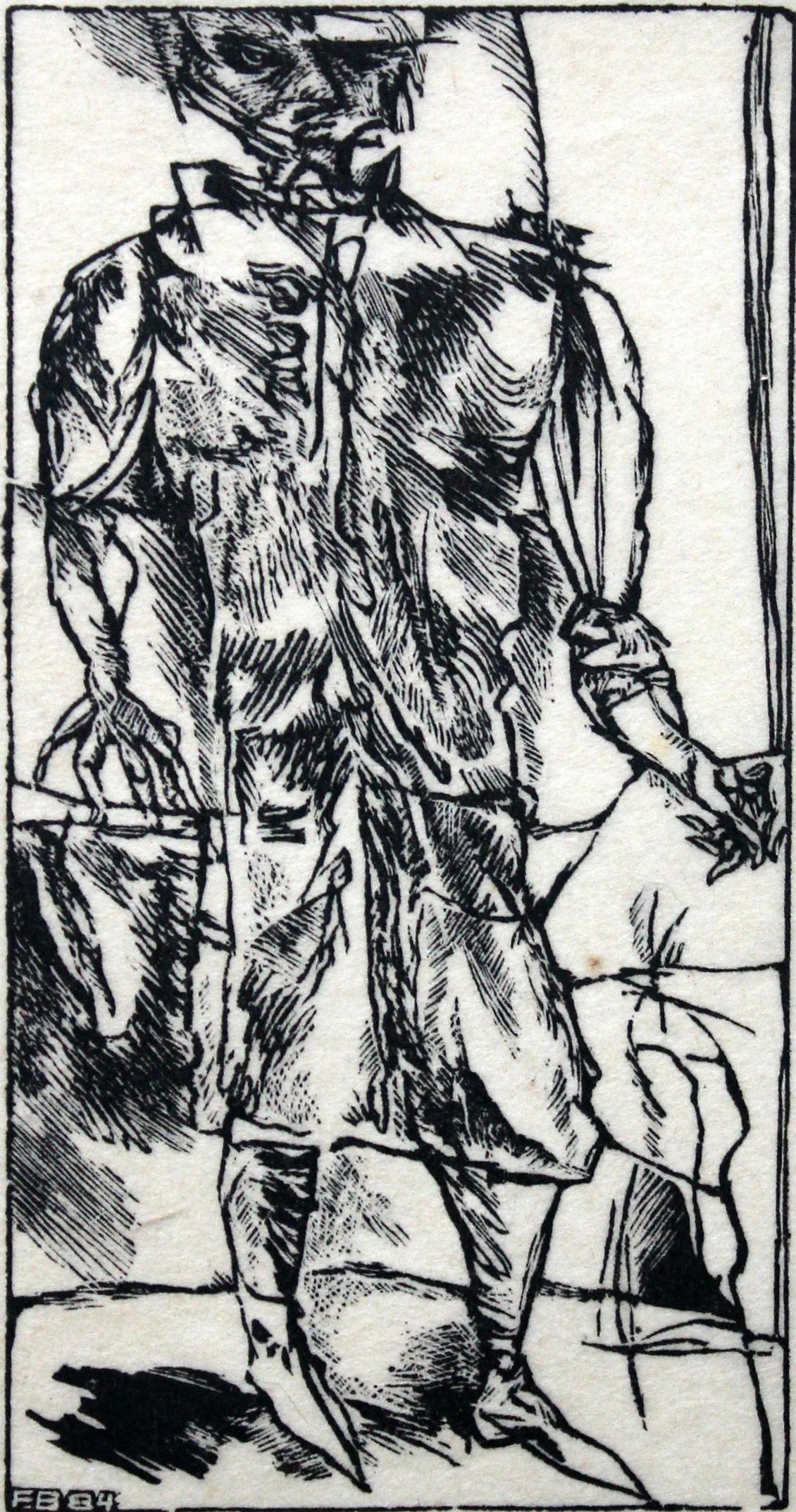 Third traveler - XX century, Black and white print, Figurative - Painting by Franciszek Bunsch