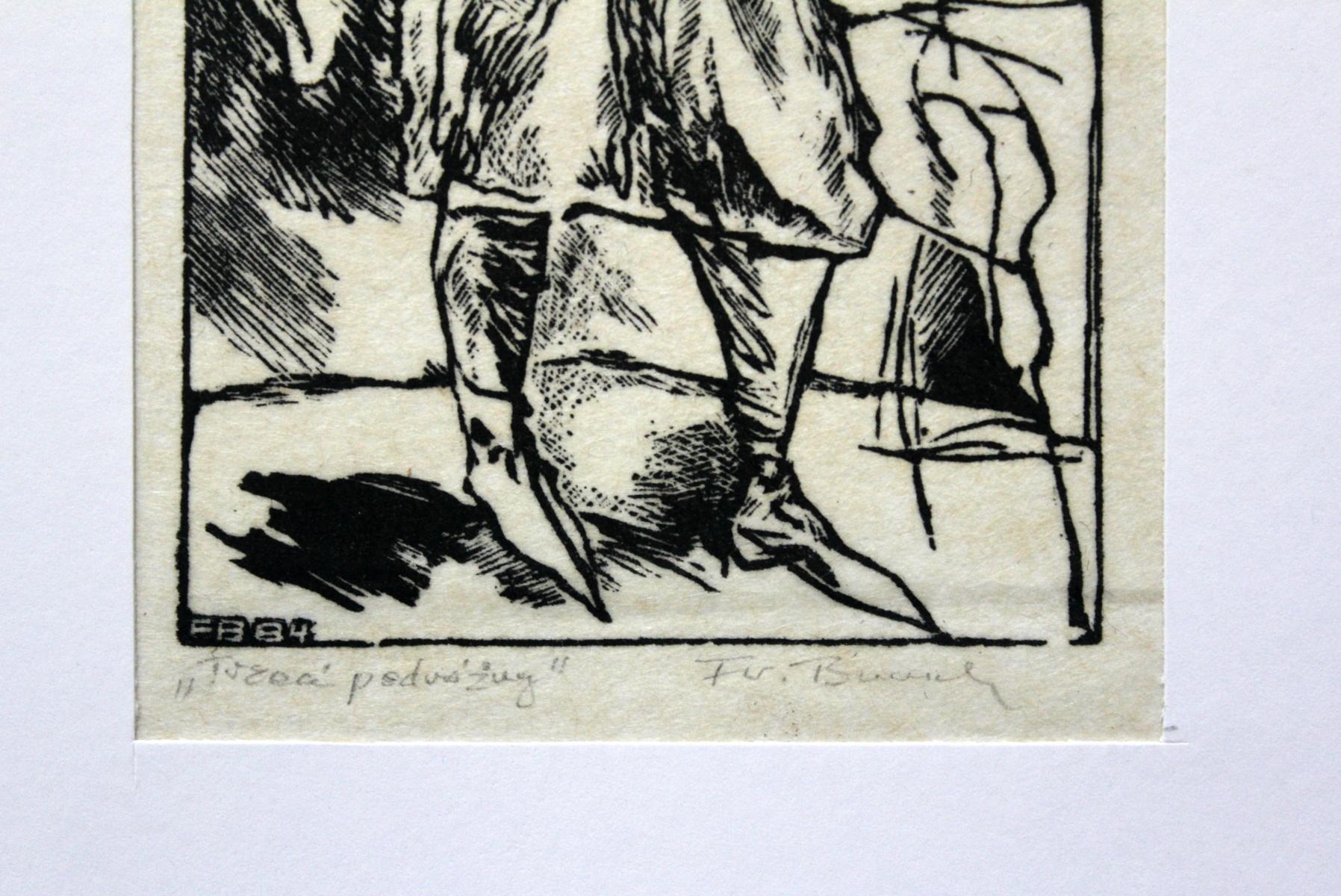 Tercer viajero - Siglo XX, Grabado en blanco y negro, Figurativo - Painting Otro estilo de arte de Franciszek Bunsch