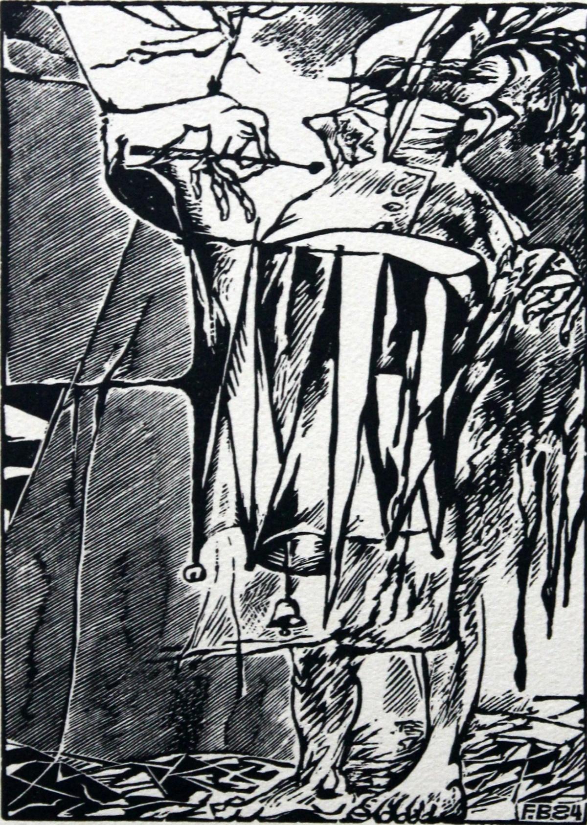 Franciszek Bunsch Figurative Painting - The drummer of victory - XX century, Black and white etching, Figurative