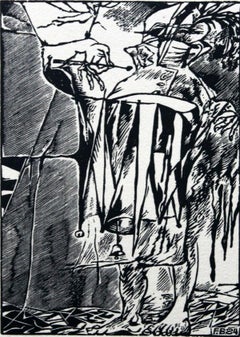 The drummer of victory - XX century, Black and white etching, Figurative