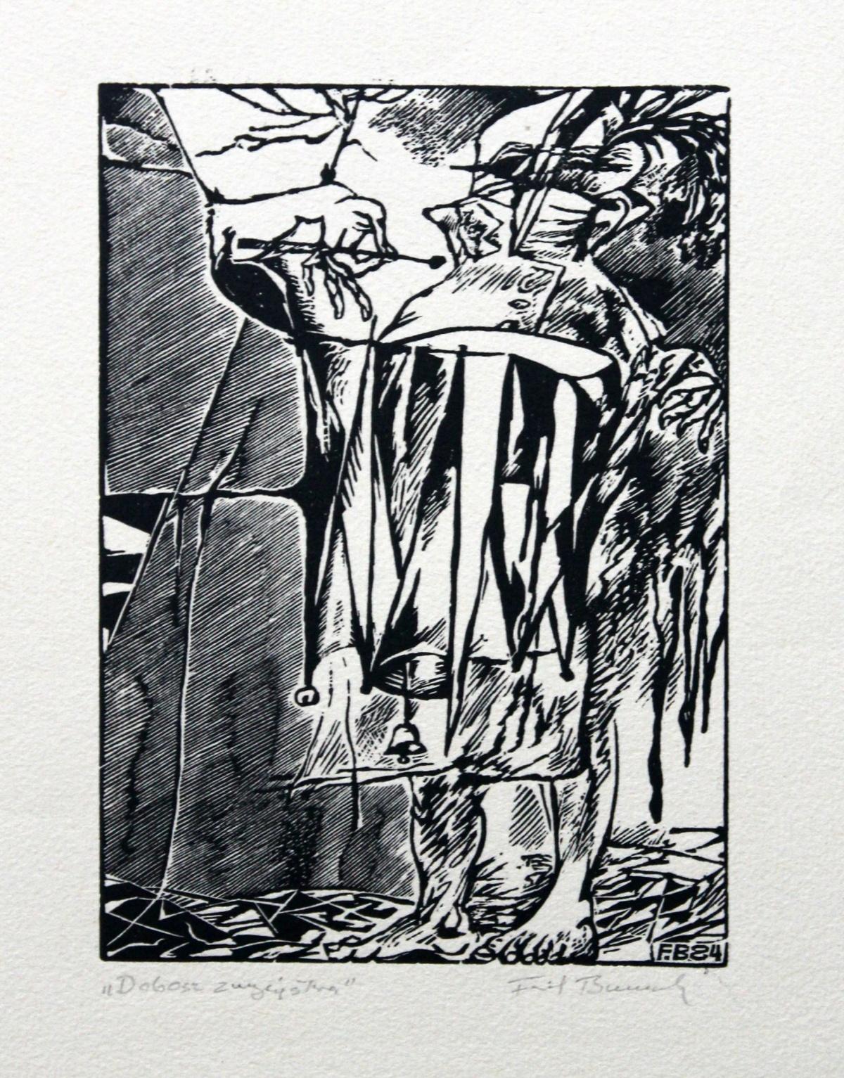 El tamborilero de la victoria - Siglo XX, Aguafuerte en blanco y negro, Figurativo - Painting de Franciszek Bunsch