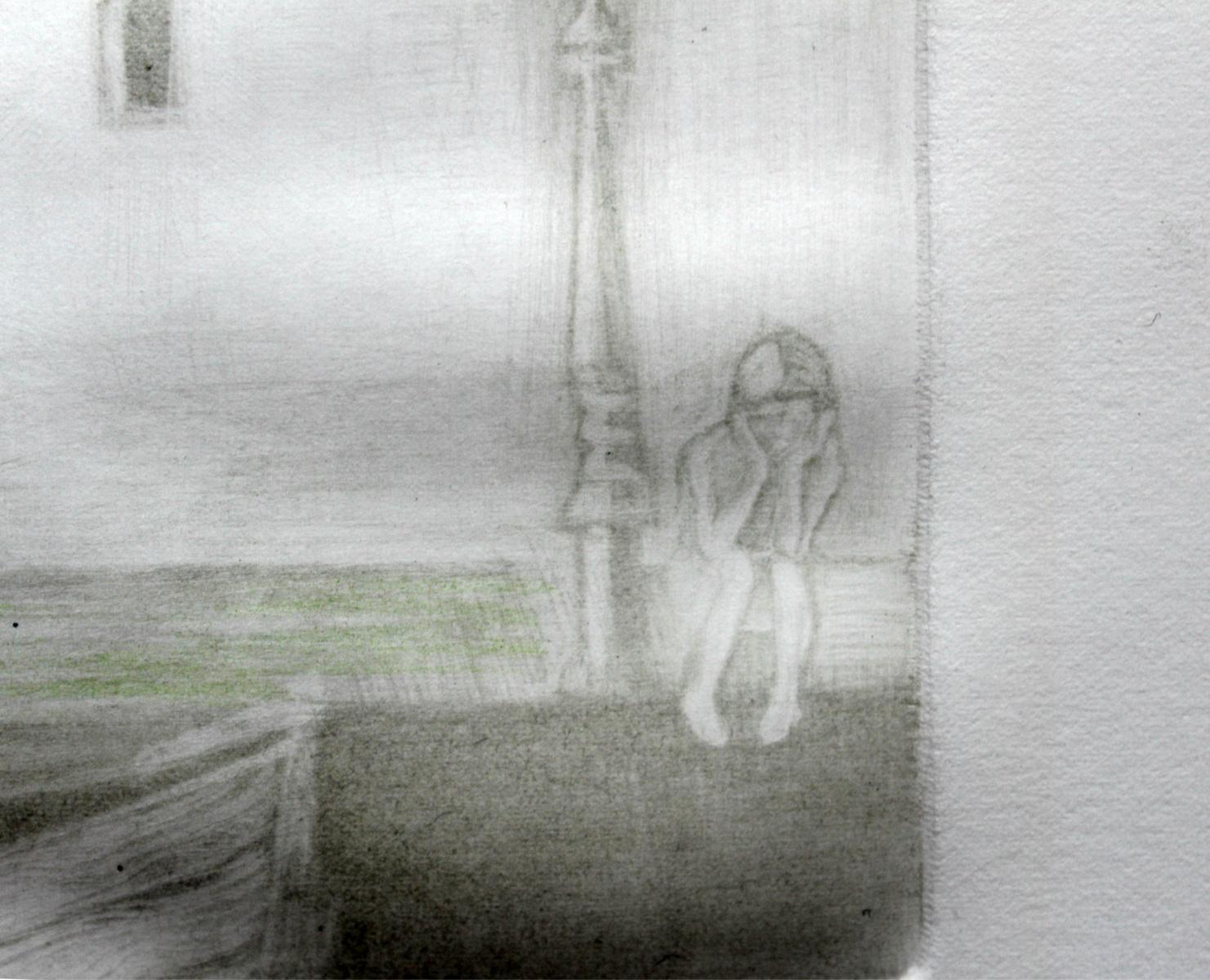 Lantern - XXI Jahrhundert, figurativer Mezzotinto-Druck, monochrom (Grau), Figurative Print, von Krystyna Jaszke