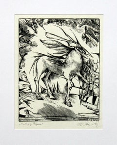A rickety pegasus - XXI century, Black and white etching, Mythological
