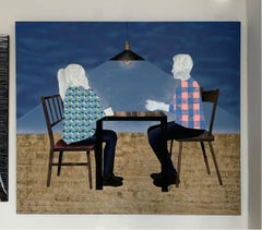 Conversation - Mixed media acrylic painting, Figurative,