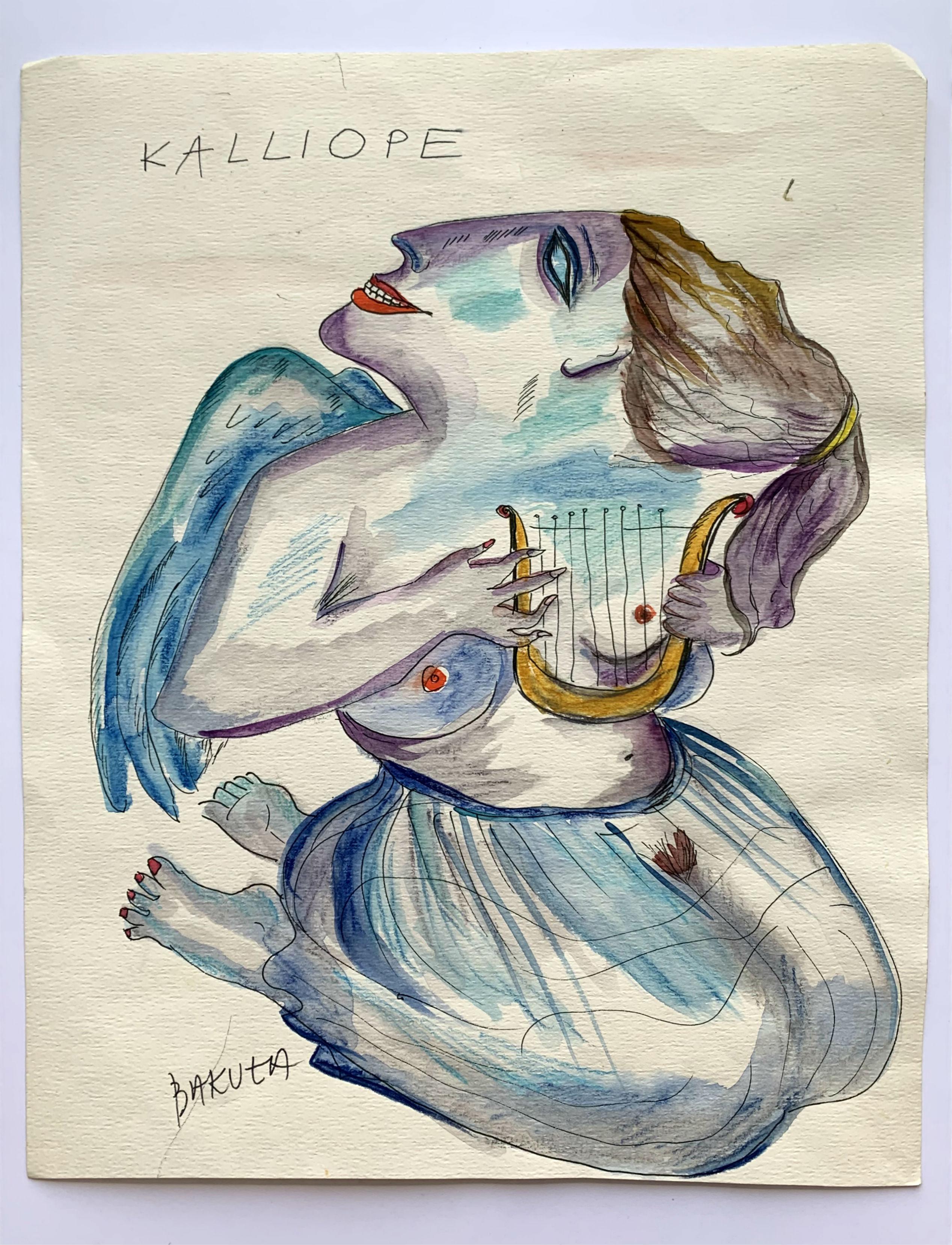 Calliope - XXI century, Watercolour figurative, Colourful, Mythology - Art by Hanna Bakuła