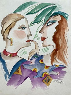 A conversation - XXI century, Watercolour figurative, Colourful, Portraits