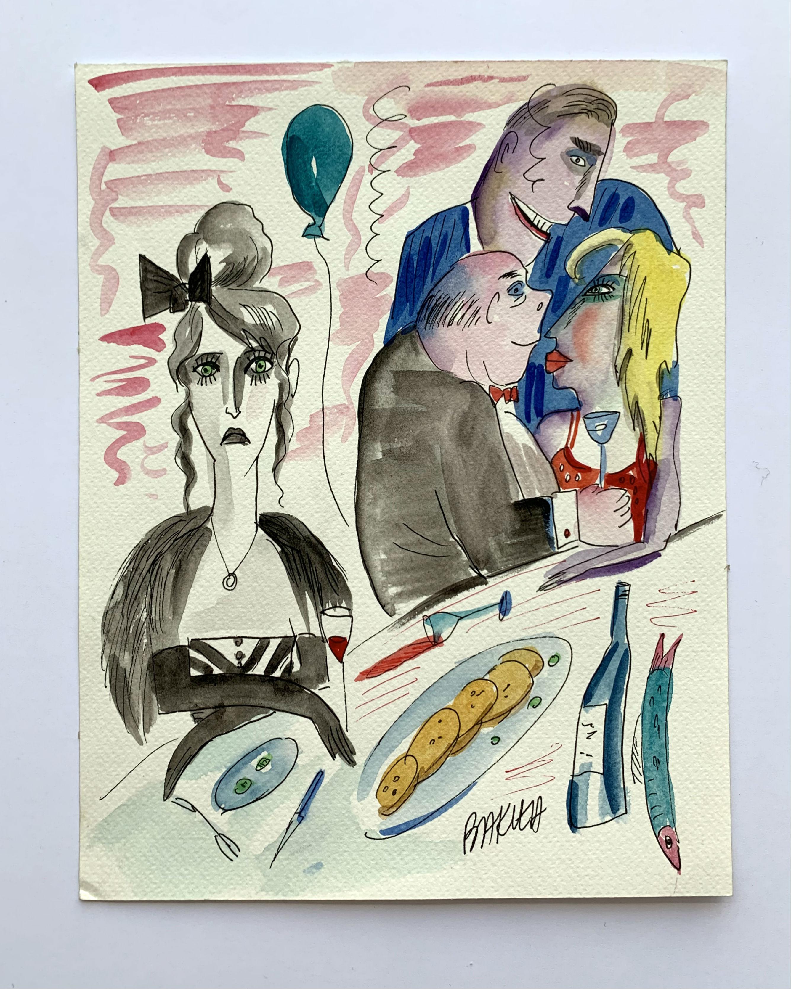 Admirers - XXI century, Watercolour, Figurative, Colourful, Satirical - Art by Hanna Bakuła