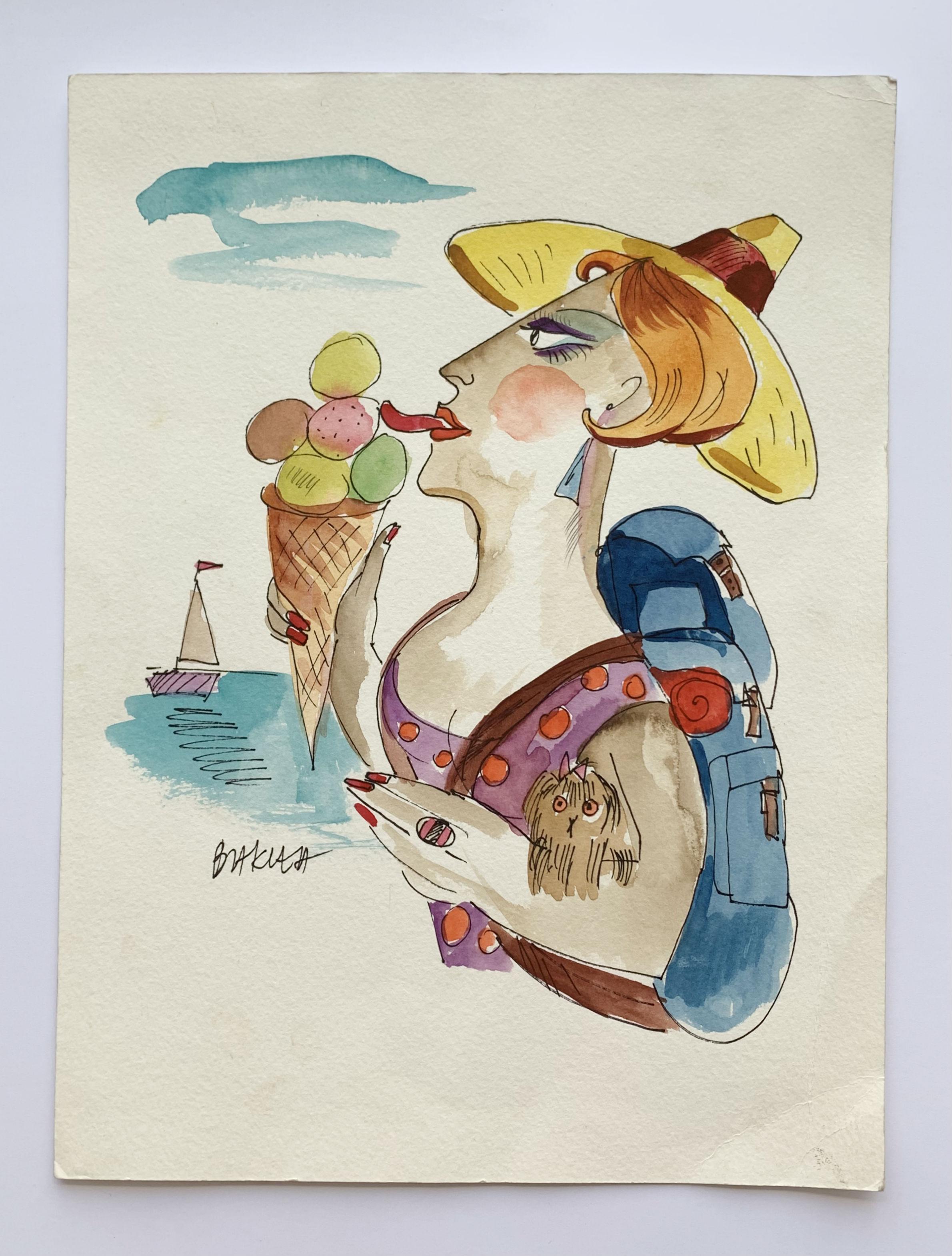 Ice cream - XXI century, Watercolour, Figurative, Colourful, Satirical - Art by Hanna Bakuła