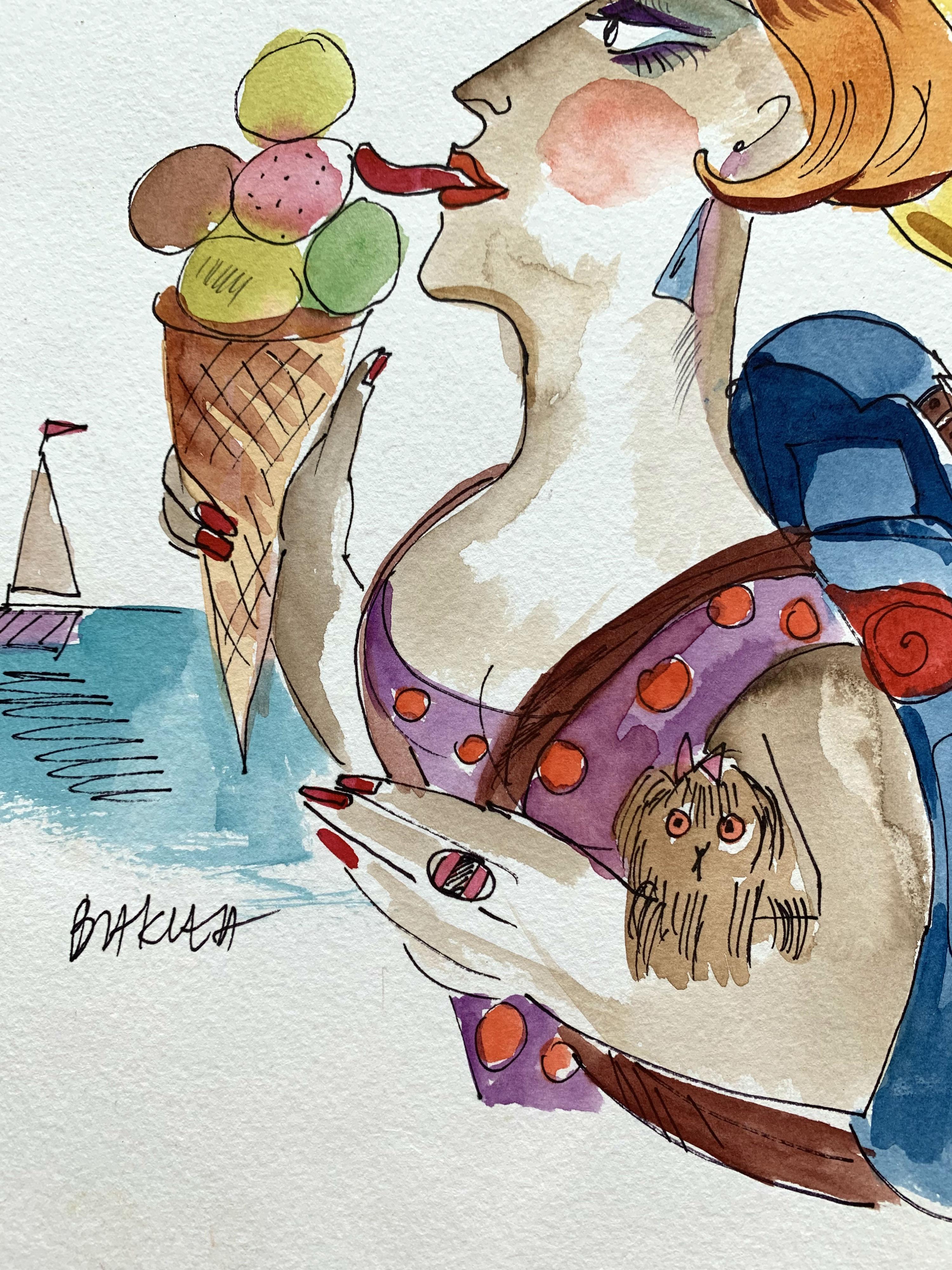 Ice cream - XXI century, Watercolour, Figurative, Colourful, Satirical - Other Art Style Art by Hanna Bakuła