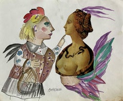 Renaissance familiarity - Watercolour collage, Figurative, Colourful, Satirical