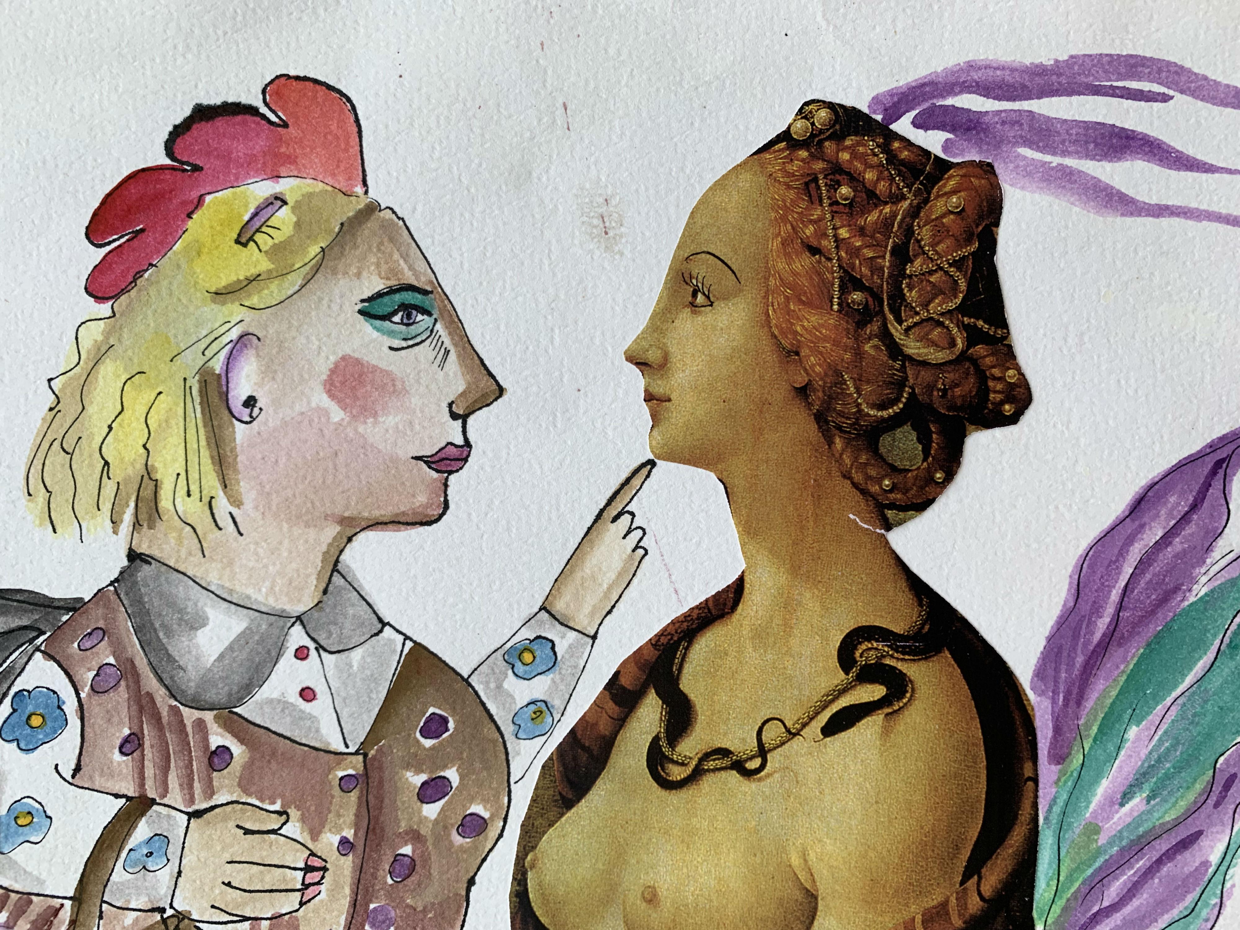 Renaissance familiarity - Watercolour collage, Figurative, Colourful, Satirical - Other Art Style Art by Hanna Bakuła
