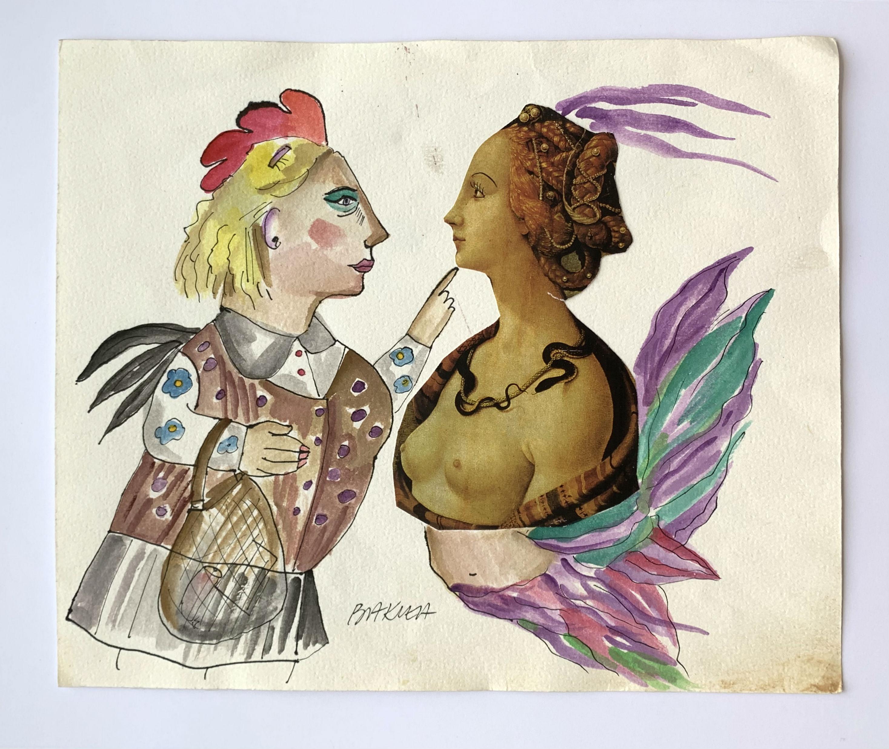 Renaissance familiarity - Watercolour collage, Figurative, Colourful, Satirical - Art by Hanna Bakuła