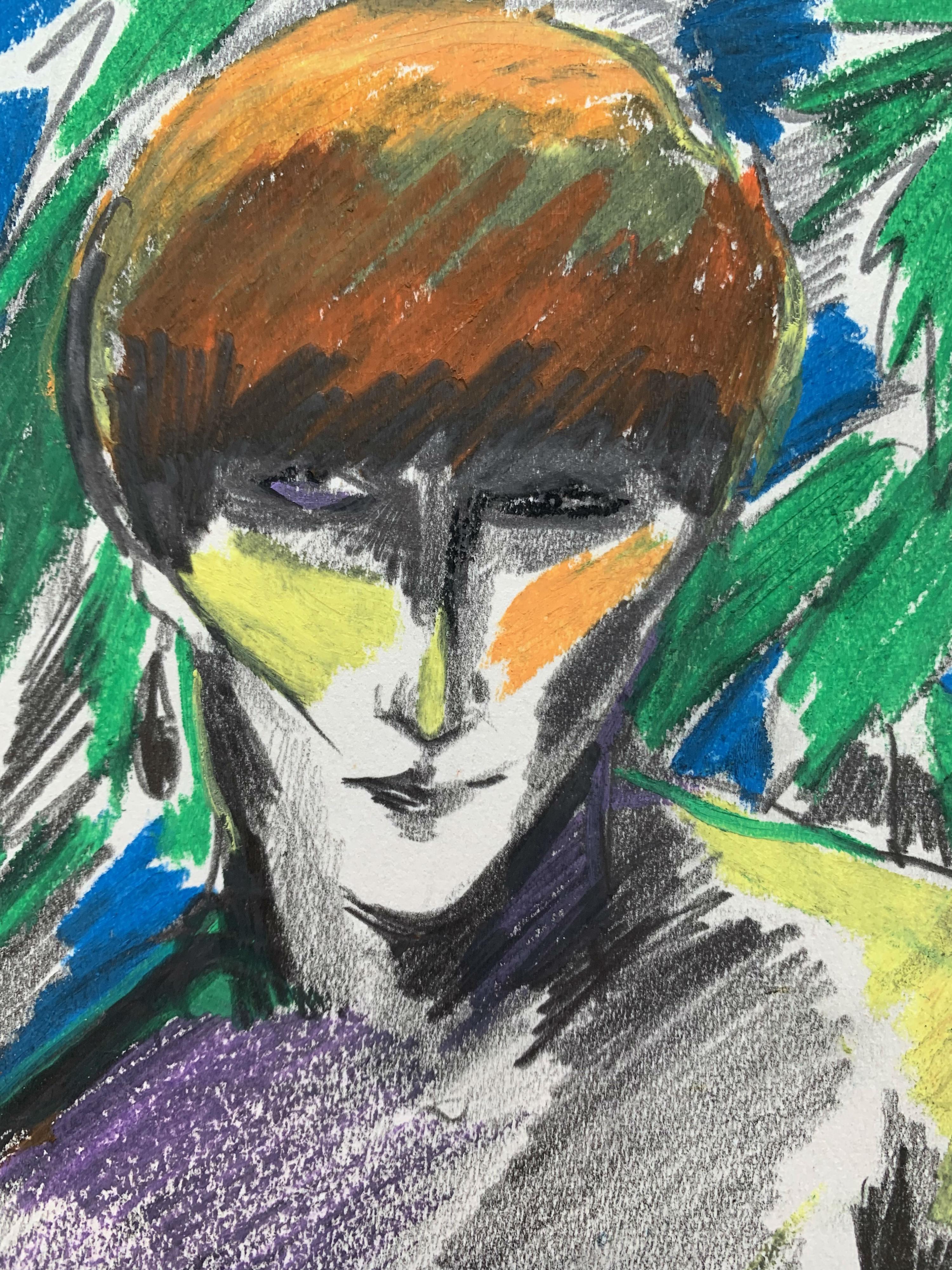 Selfportrait - dessin au crayon, figuratif, coloré, femme, nu - Autres styles artistiques Art par Hanna Bakuła