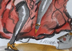 Cancan - Watercolor painting, Figurative, Colourful, Dance, Satirical