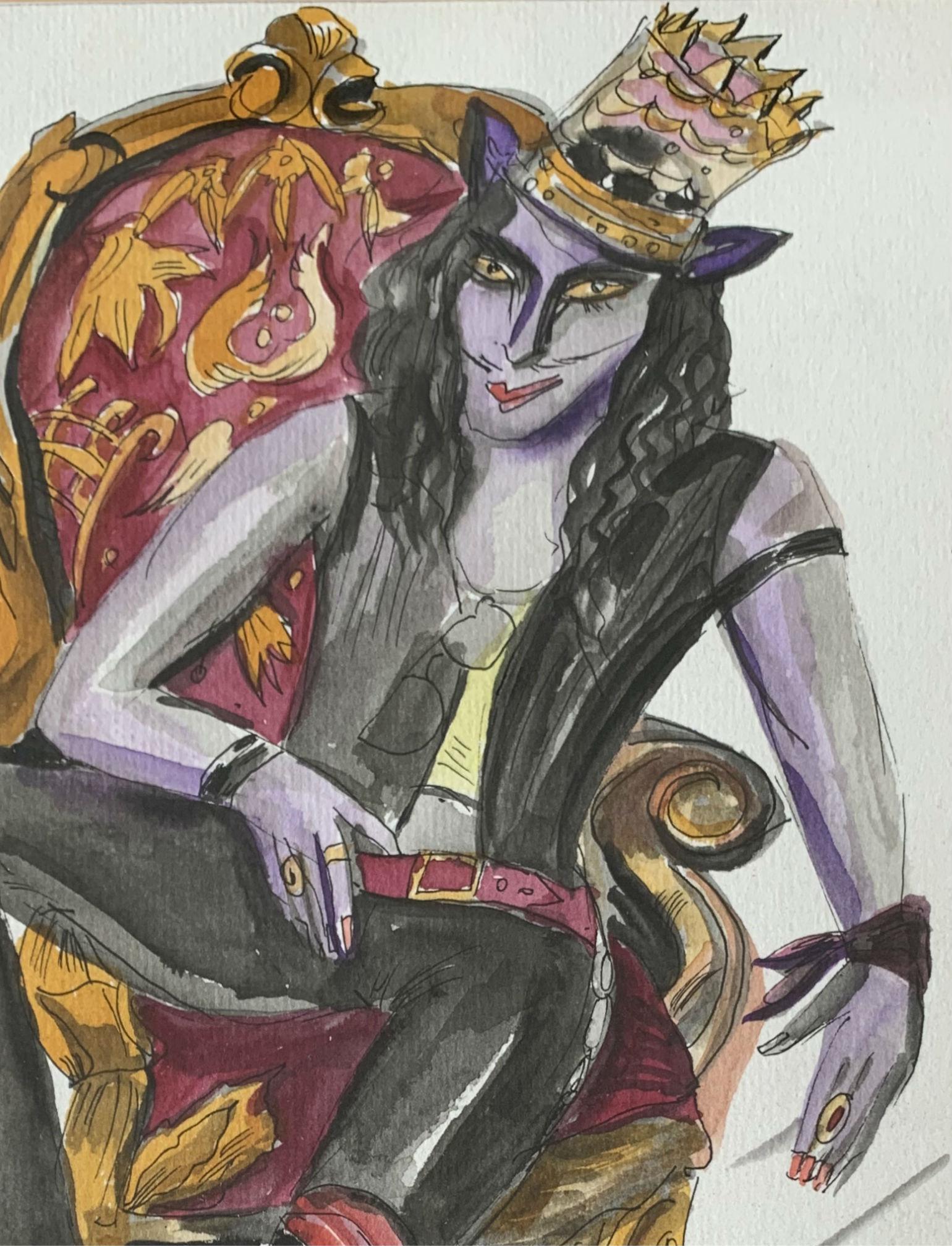 Le Roi - Aquarellgemälde, figürlich, farbenfroh (Sonstige Kunststile), Art, von Hanna Bakuła