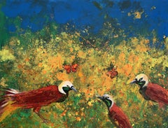 Gardens of Delight LVII - XXI century figurative oil painting, Birds, Colorful