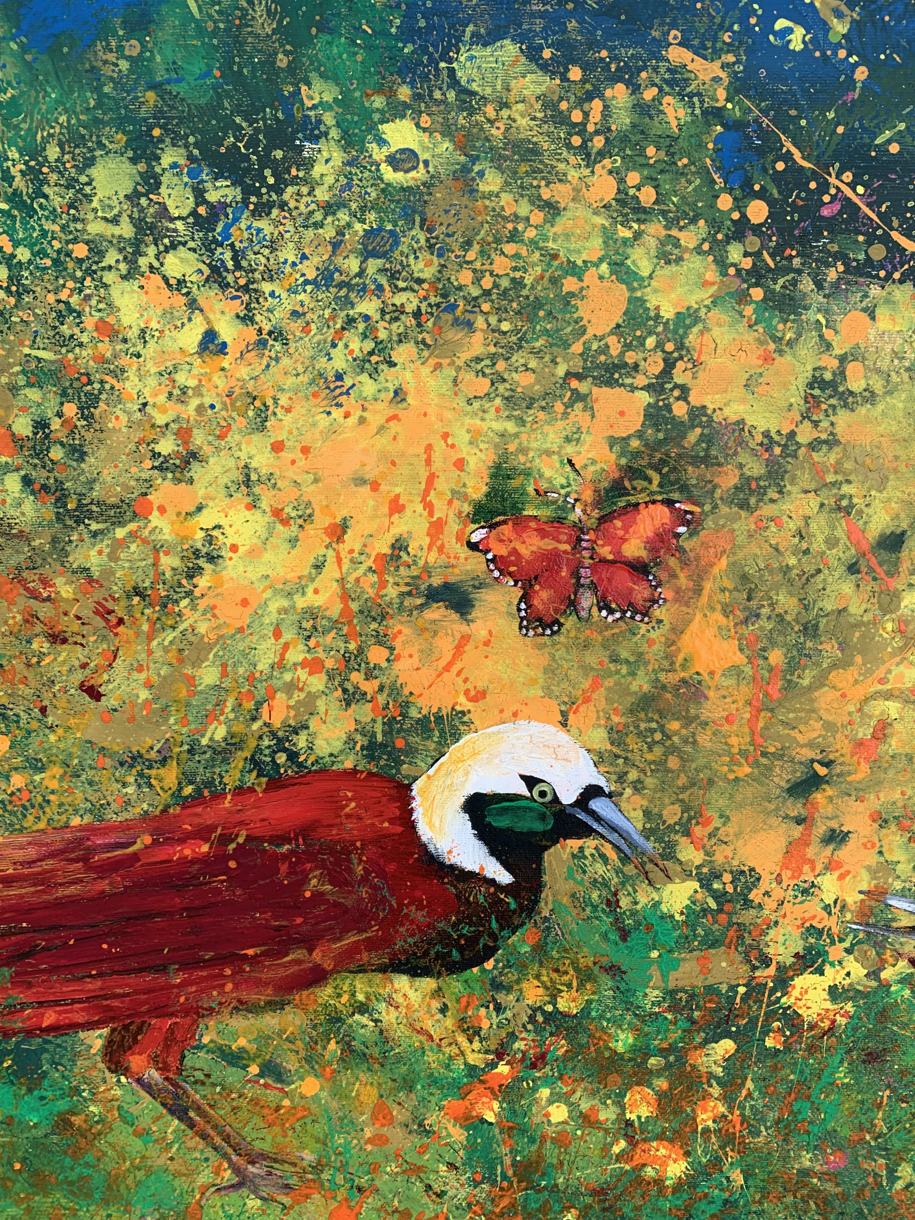 Gardens of Delight LVII - XXI Jahrhundert figuratives Ölgemälde, Vögel, farbenfrohes (Zeitgenössisch), Painting, von Magdalena Nałęcz